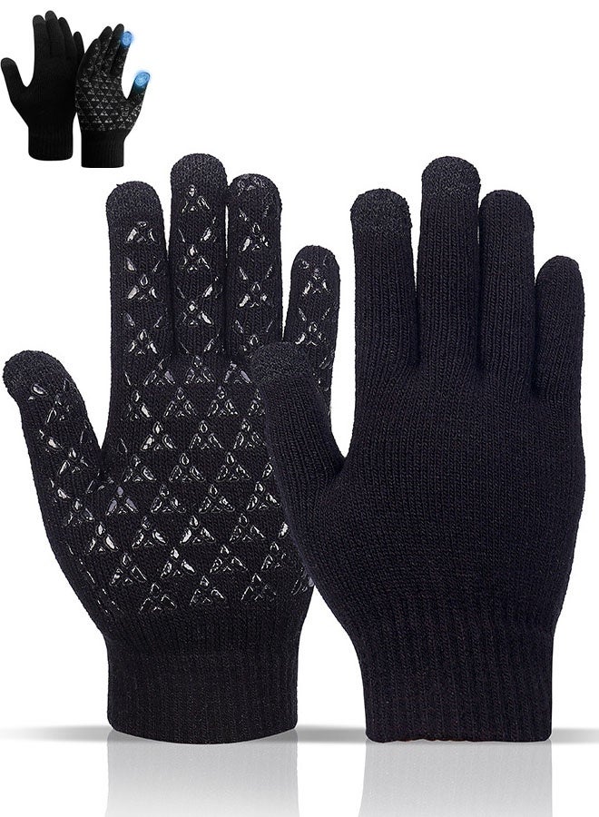 Winter Gloves for Men Knit Warm Lining Cold Weather Gloves with Anti Slip Grips Touch Screen Texting Mittens - Image 1
